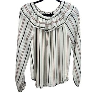 NWT Ann Taylor Striped Ruffle Neck Long Sleeve Blouse Top Size Medium‎